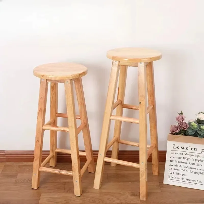 Simple Wooden High Bar Stool, Multifunctional High Foot Stool for Household Milk Tea Shop