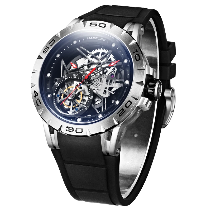 

HANBOROMen's hollowed out flywheel mechanical watch, fully automatic personalized luminous waterproof watch