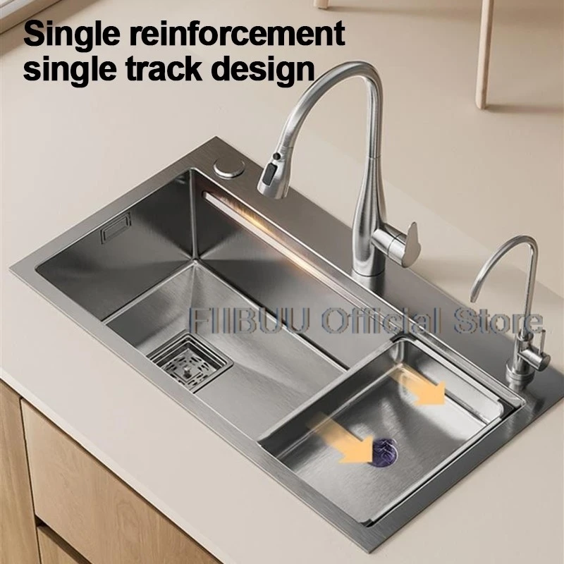 304 Stainless Steel Kitchen Sink Large Single Bowl Wash Basin Sink Undercounter Topmount Wear-Resistant Faucet Drain Accessories