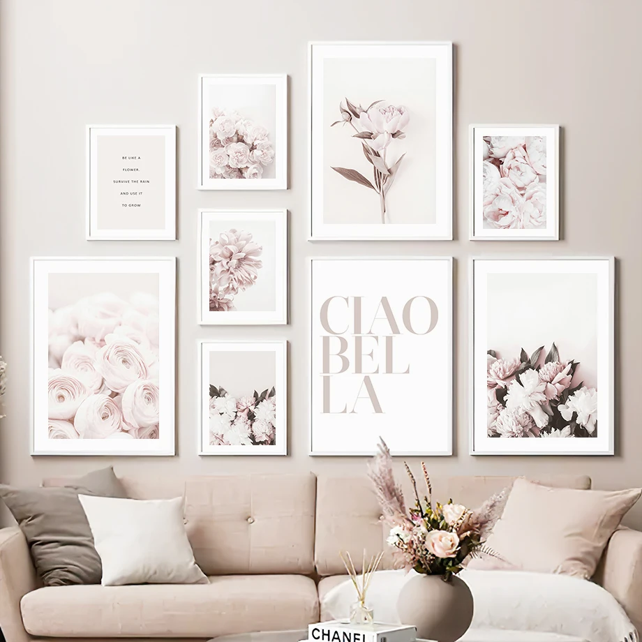 Pink Rose Peony Daisy Flowers Wall Art Canvas Painting Nordic Posters and Prints Gallery Pictures for Living Room Bedroom Decor