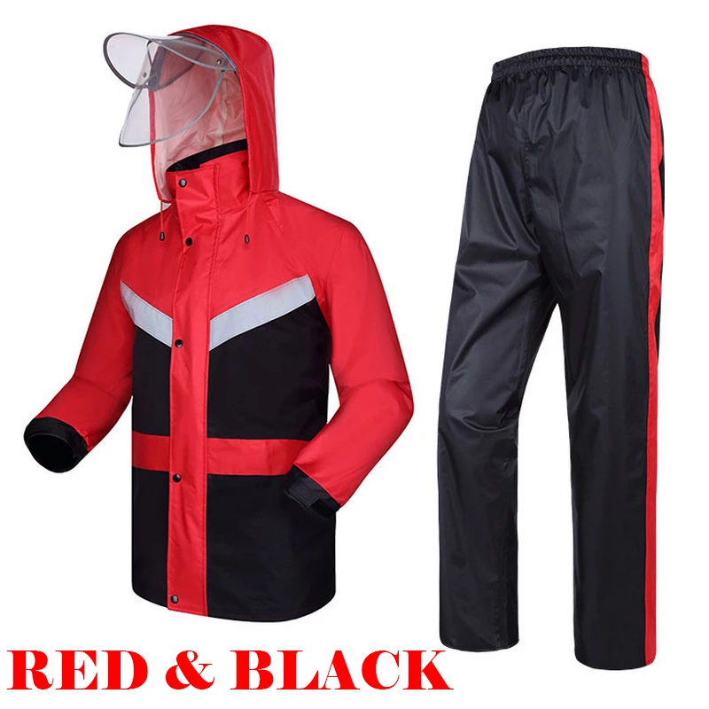 Reflective raincoat hoodied waterproof windproof with reflective tapes rain suit jacket pants extra large