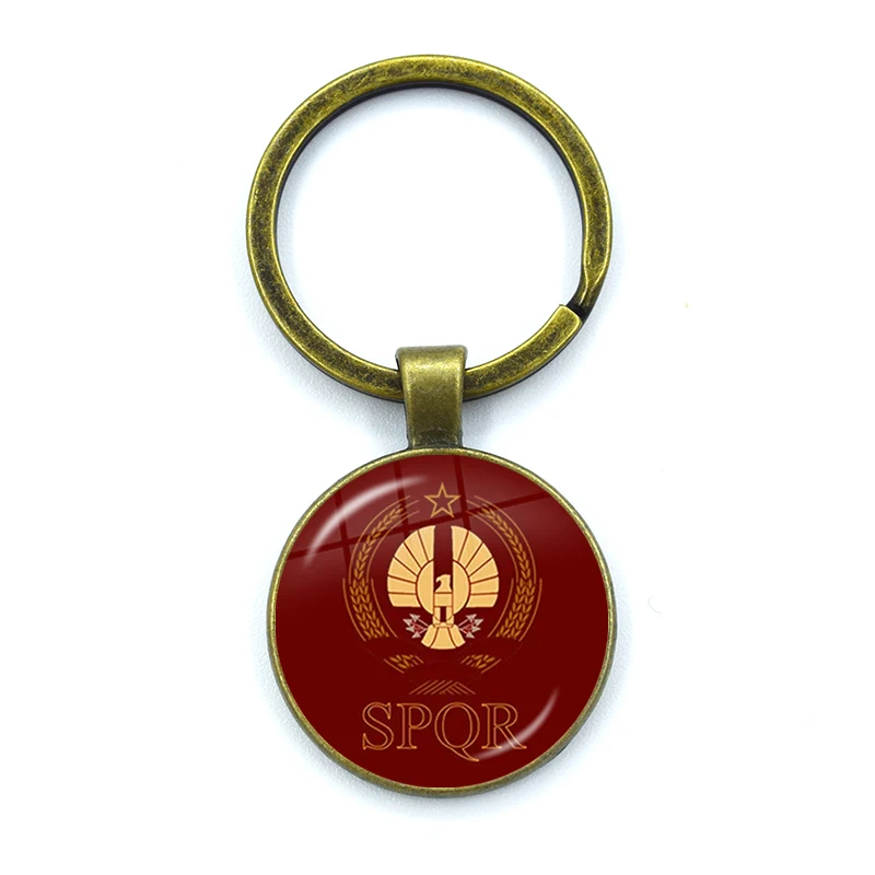 Retro Spqr Roman Empire Legions Glass Pendant Keychain Jewelry Charm Bag Souvenir Key Ring