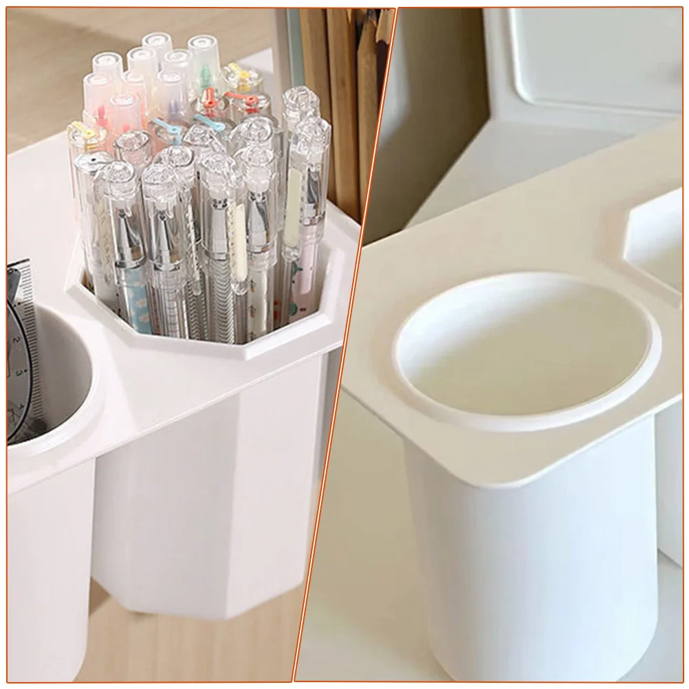 

2pcs Deskside Storage Holder Adhesive Desktop Organizer 3-Grid Stationery Box Large Capacity Plastic Pencil Holder For Office