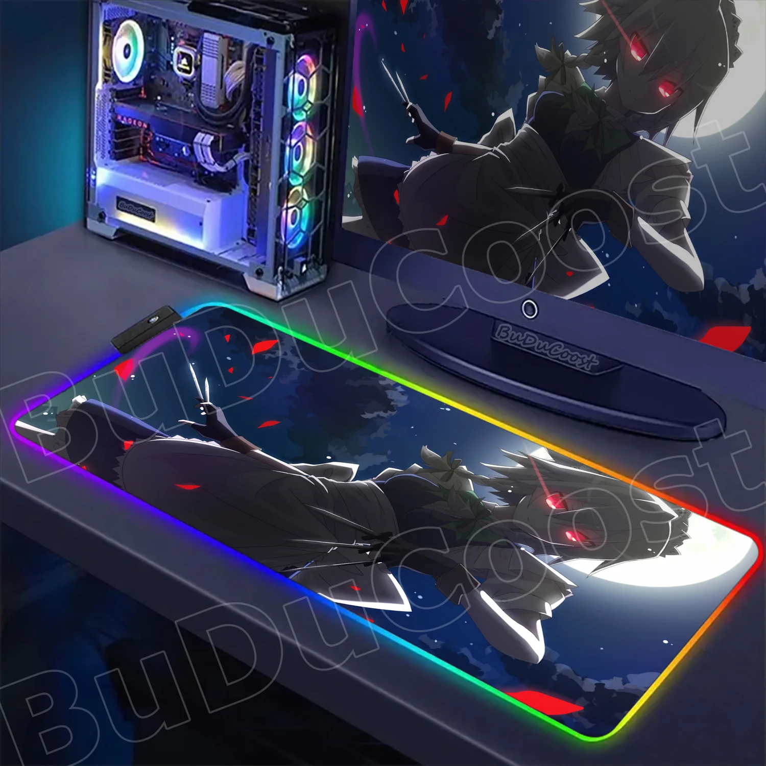 Touhou Izayoi Sakuya Mouse Pad RGB LED Backlight Mousepad Non-slip soft Cool rubber desk mat desk organizers and trays Office