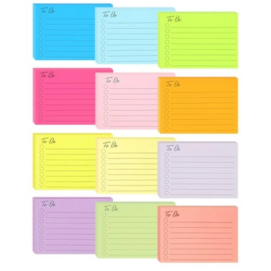 

12 Pads to Do List Sticky Notes 504 Sheets 3x4 Inch with Line Adhesive Memo 12 Bright Multi Colors Lined Self-Stick Note Pads t