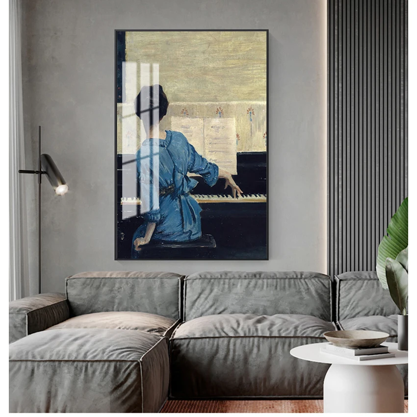 on Canvas for Living Room Gallery Home Decor Vintage Play Piano Girls Poster Figure Canvas Painting POP Wall Art Pictures