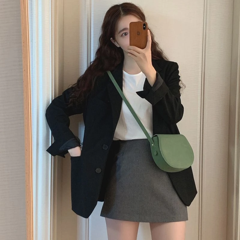 

UNXX Black Suit Jacket for Women 2024 Spring/Autumn New Korean Style Suit Set Design Niche Petite Top Femlae Office Lady Coat