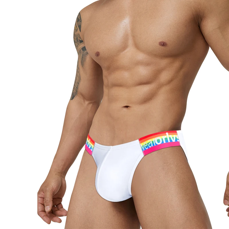 Slip arcobaleno a forcella alta a vita bassa da uomo Borsa convessa Intimo traspirante in cotone Slip boxer vestibilità comoda