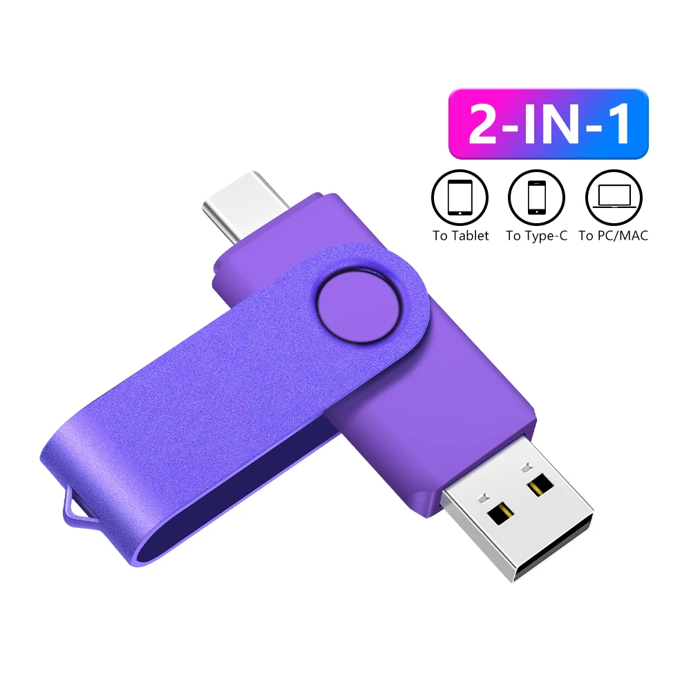 50PCS/lot USB Stick 128GB Cle USB Free Custom Logo Pendrive 64GB USB 2.0 TYPE C U Disk 32GB  2 in 1 Rotation Pen Drive 16GB 8GB