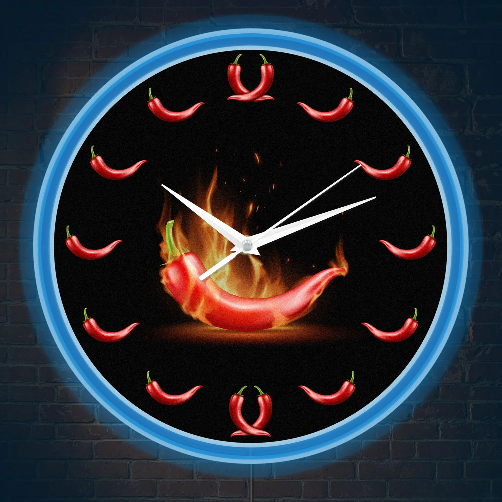 Spicy Chili Pepper LED Neon Light Wall Clock For Kitchen Dinning Room Restaurant Illuminated Sign Wall Clock Glow in the Dark