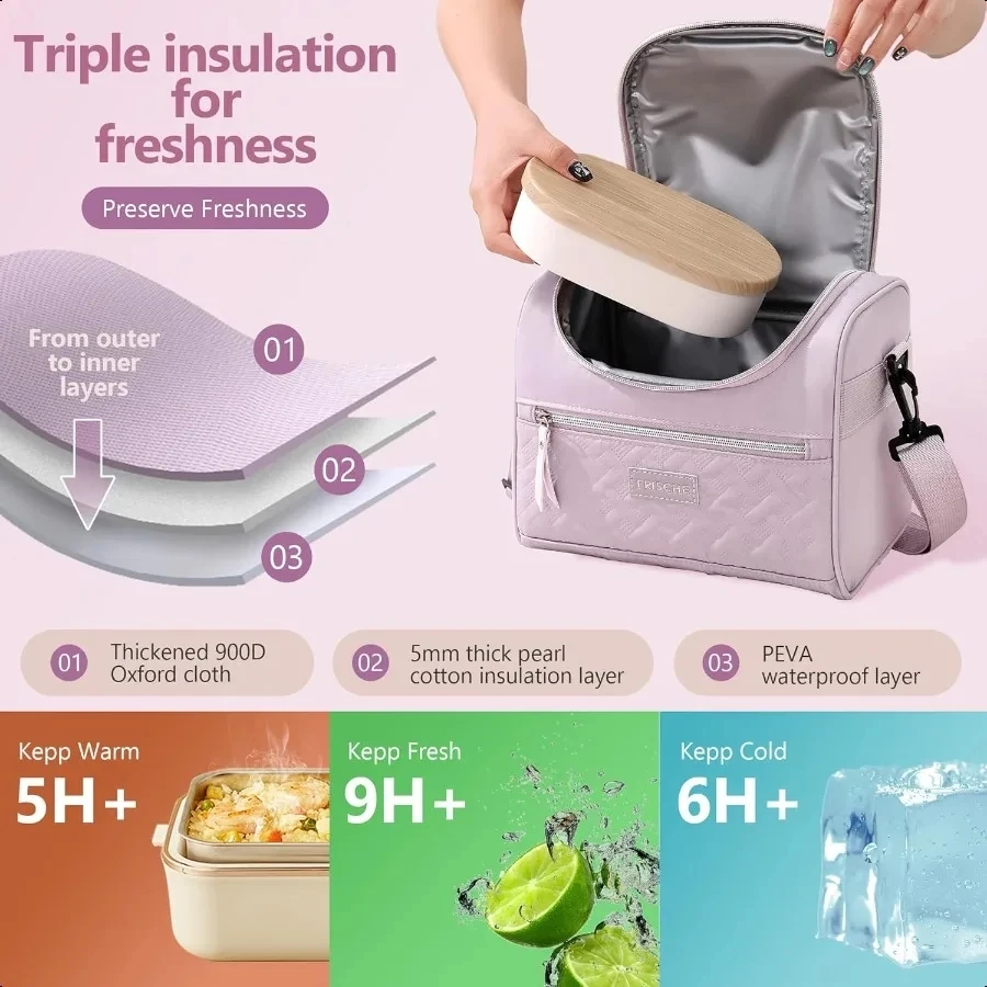 حقيبة غداء كبيرة معزولة ومبردة يدويًا وقابلة للغسل ومتينة من البوليستر مع حزام كتف مبطن للعمل والمدرسة والنزهات