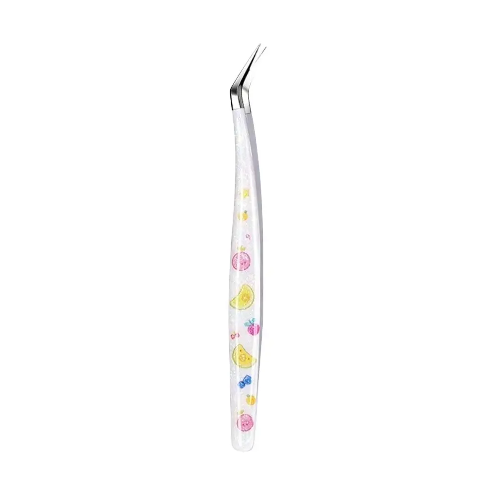 Stainless Steel Scrapbook Tweezers Glitter Resin Handle Anti Slip Precision Tweezer Fine Point Curved Tip Craft Tweezers