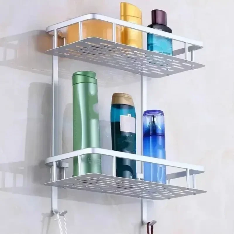 Bathroom Shelf Organizer 30CM Shower Storage Rack Gray Wall Mounted Space Aluminum Toilet Shampoo Holder Shelves Accessories