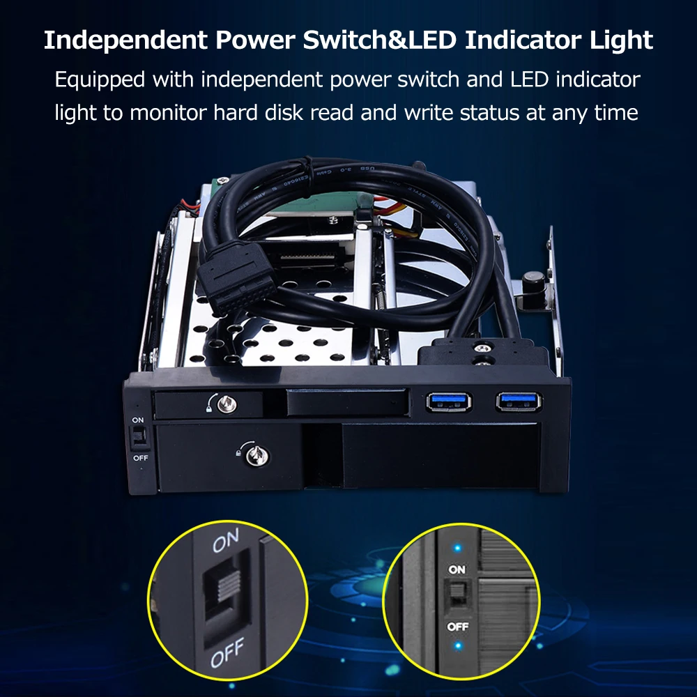 5.25 inch Internal Dual Slot Hard Disk Case 2.5+3.5 inch  /SSD Enclosure Tool- Design with 2 USB3.0 Ports Safety Locks (Not
