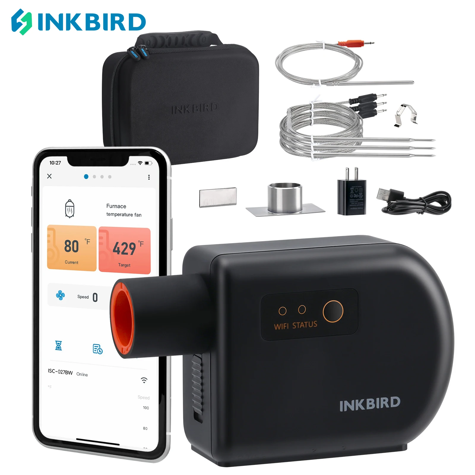 INKBIRD BBQ Temperature Controller ISC-027BW Wi-Fi Bluetooth Automatic Smoker Fan Controller Grill Thermometer for Big Green Egg