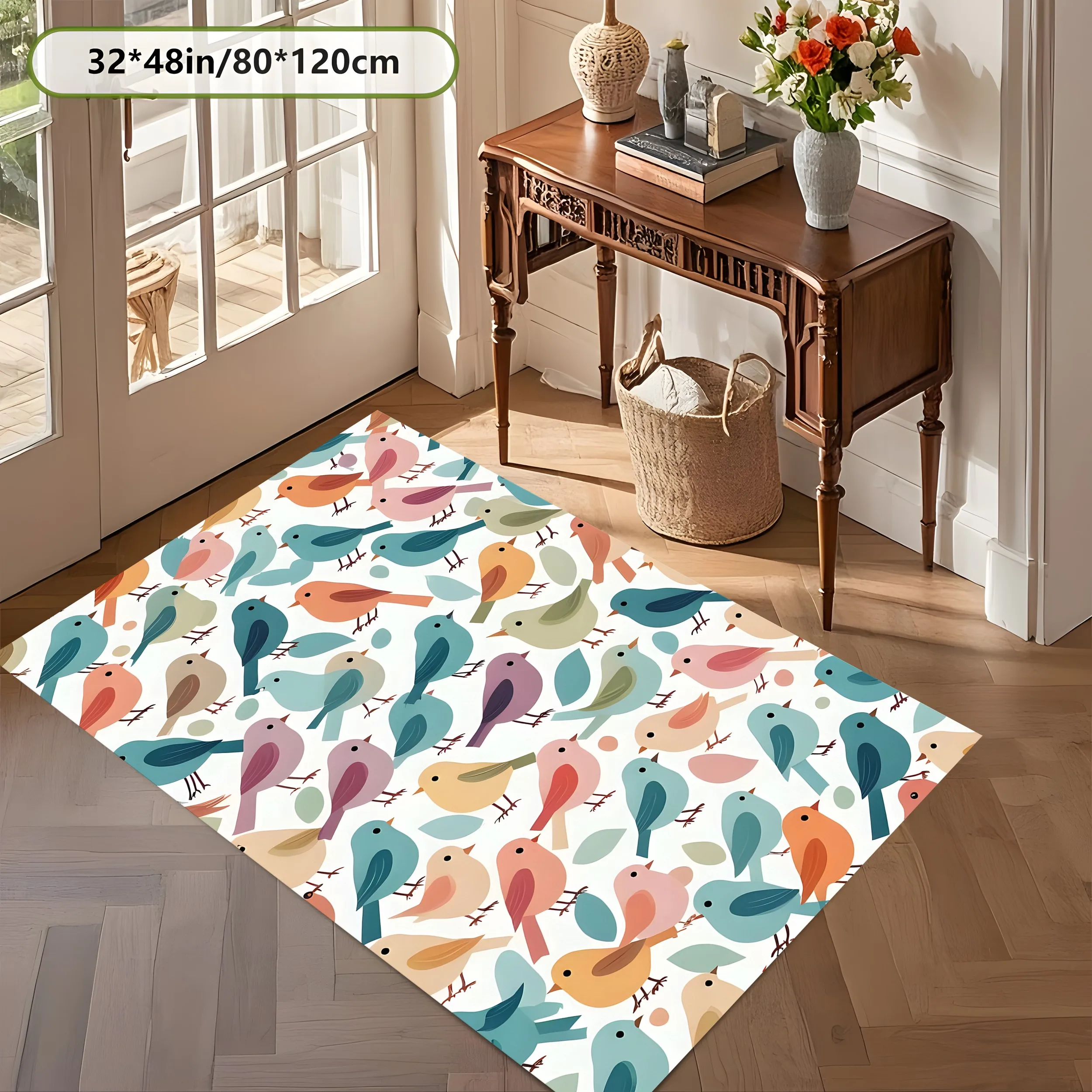 2D Large Carpet Colorful Cartoon Bird All over Fresh Soothing for Living Room Bedroom