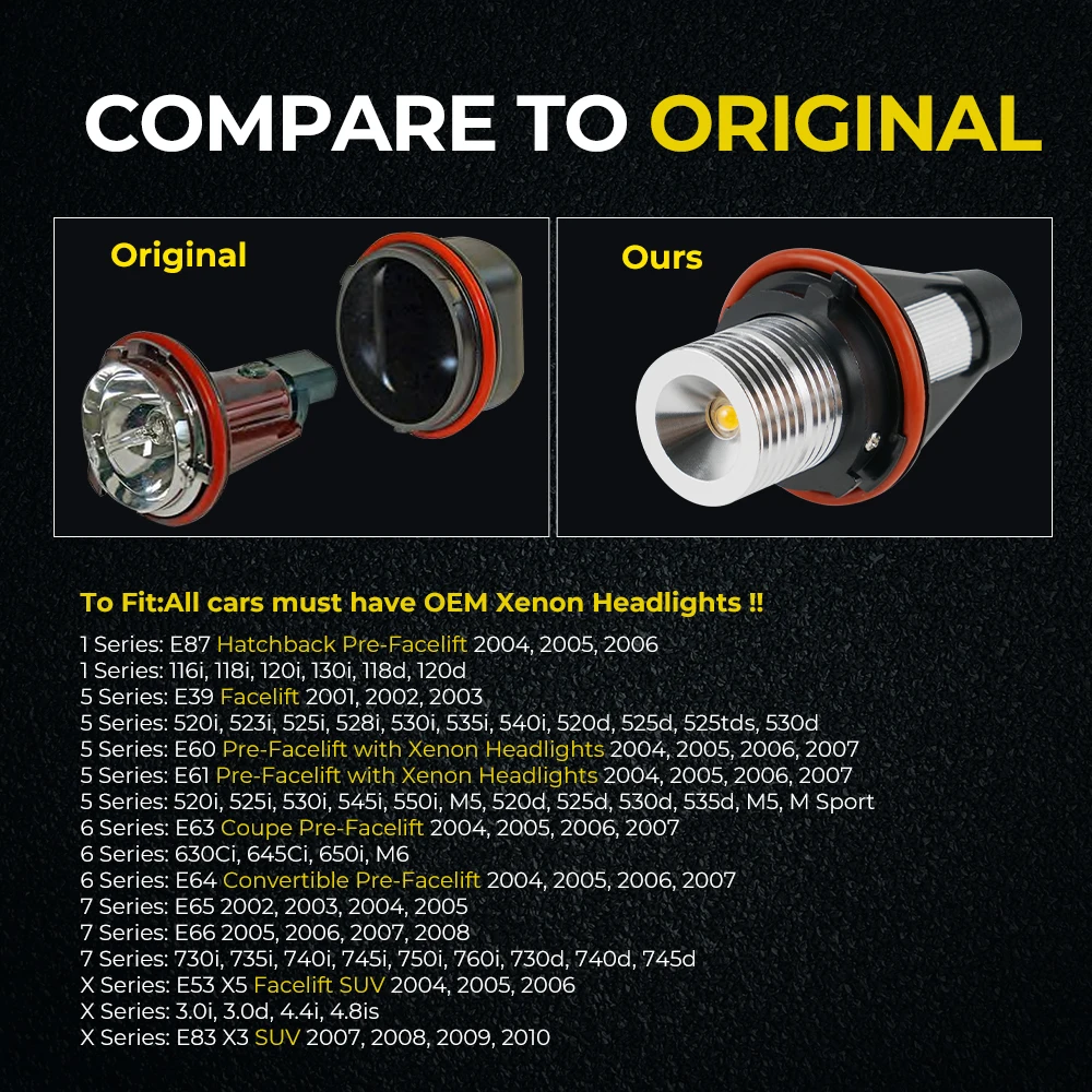 For BMW E87 E60 E61 E63 E64 E65 E66 E53 E83 X3, LED Angel Eyes Marker Lights Bulbs CANBUS Error Free Blue Amber Red White 12V