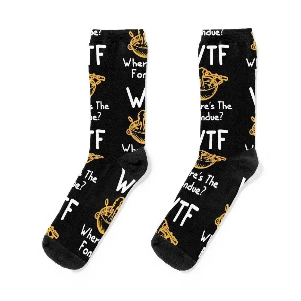 

WTF Where's The Fondue Funny Cheese Fondue Lover Quotes Socks Sports ankle winter japanese fashion Male Socks Women's