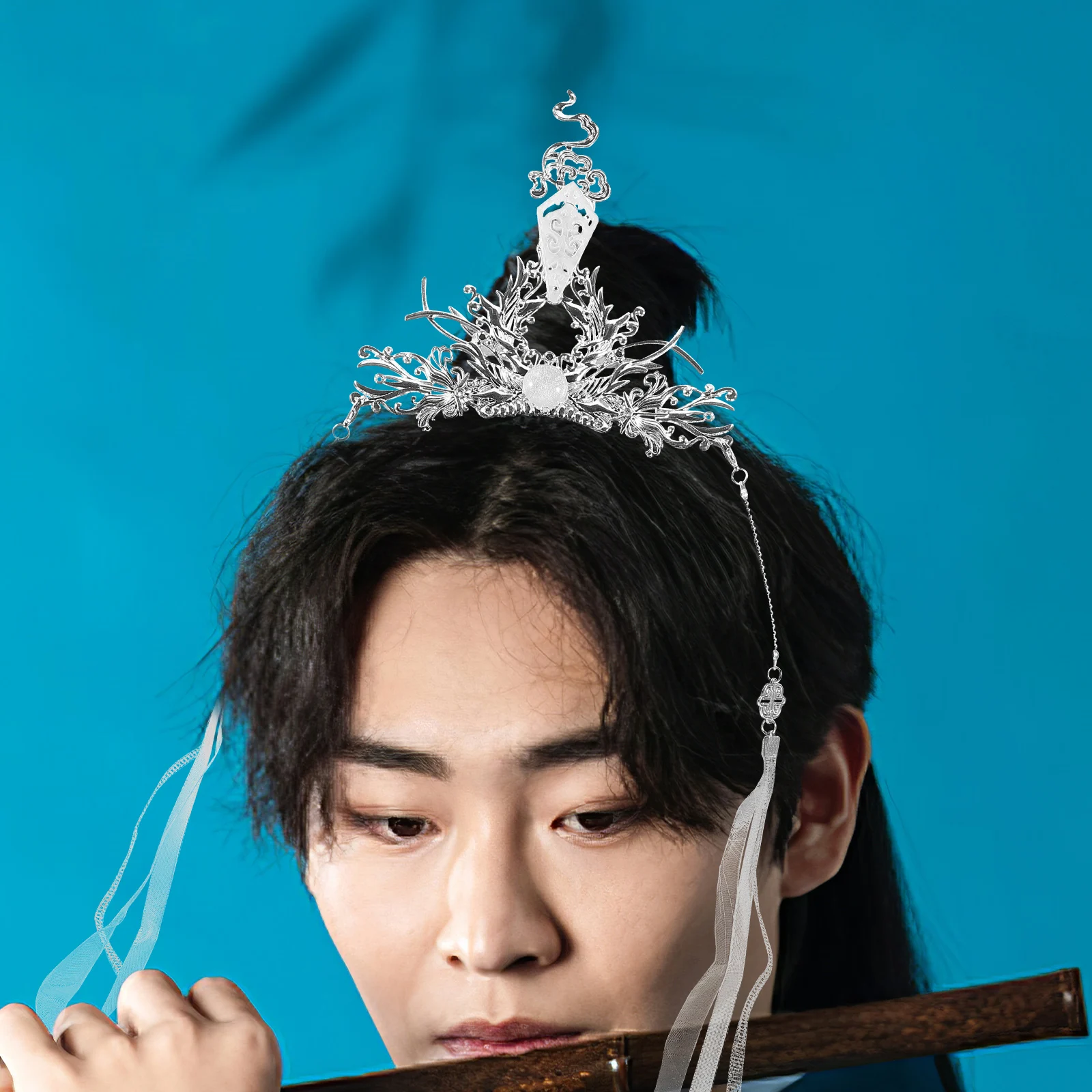 

Ancient Style Long Ribbon Hair Crown Bump It Accessory Modeling Buns for Accessories Donuts Alloy Forms Man Maker