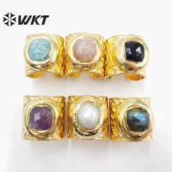 WT-R301 Multi Color Round Shape Stone With Gold Dipped Adjustable Ring Women Elegant Jewelry Ring