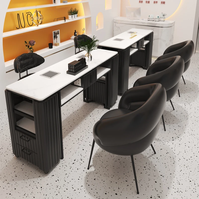 

Storage Collector Nail Table Stickers Black Designer Art Chair Nail Table Vacuum Station Mesa De Manicure Furniture Salon