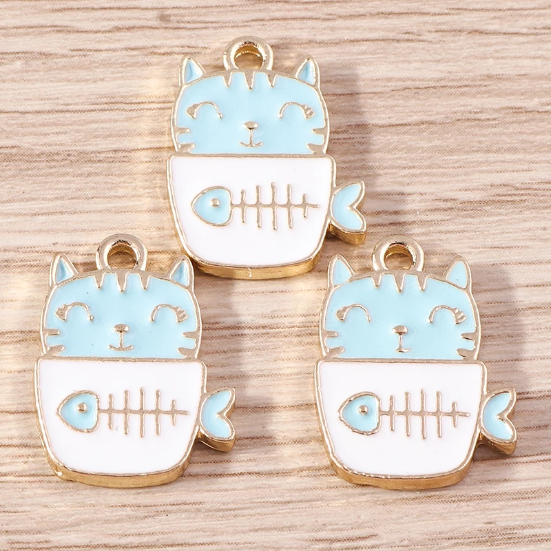 10 stücke Nette Blaue Farbe Emaille Tier Vogel Pinguin Katze Blume Charms Anhänger für Schmuck Machen DIY Ohrringe Halsketten Handwerk geschenk – Detail 24