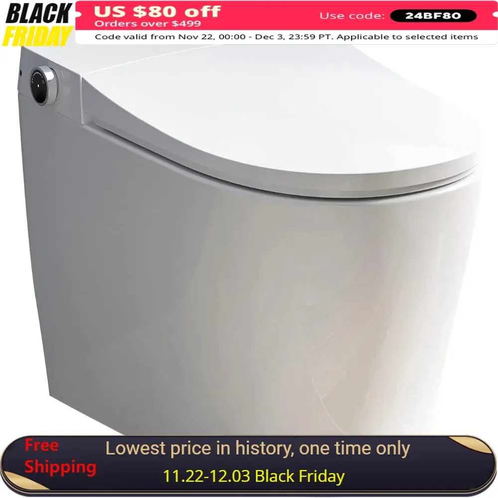 Smart Toilet with Flush Core & Intelligent Chip Built in, Heated Bidets Seat, Instant Warm Water, Bidet Toilet