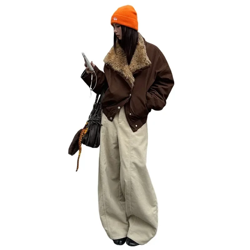 Cappotto spesso lavabile caldo invernale Giacca pelosa retrò con colletto grande 2025 Capispalla da strada alla moda