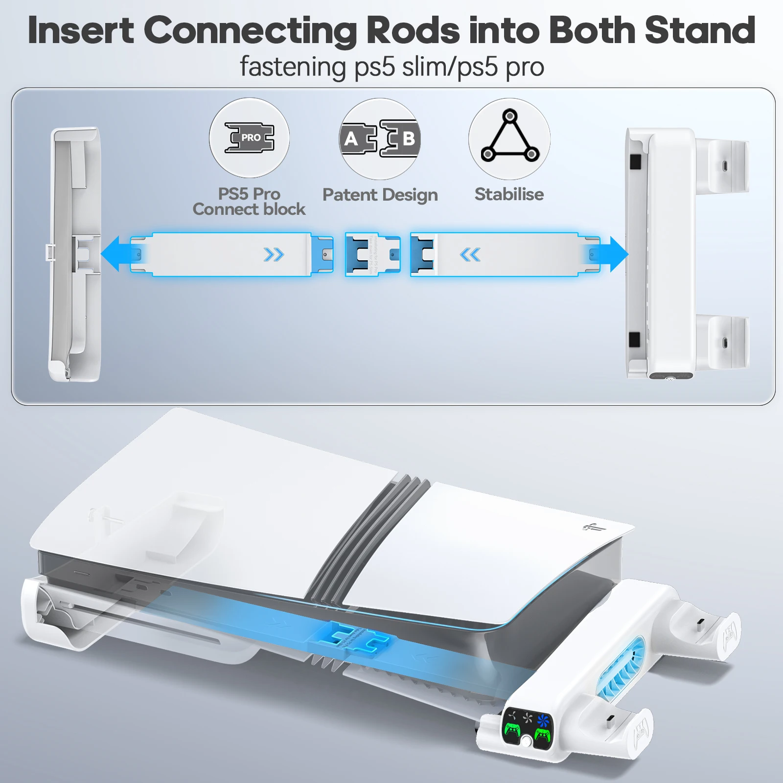 Soporte de refrigeración Horizontal para consola PS5 Slim/PS5 Pro, cargador de controlador PS5 Slim para Playstation 5 Slim Disc y ediciones digitales