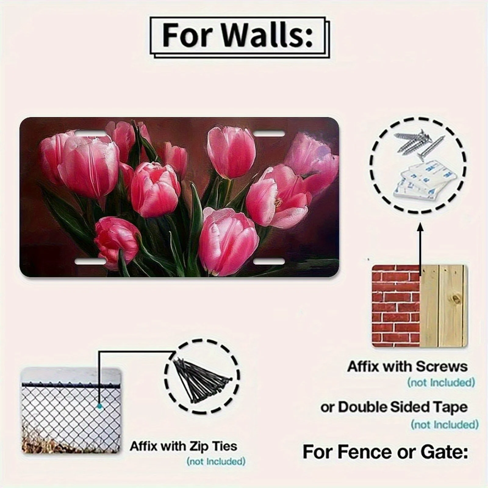 2D Flat Printing, 1pc, Pink Rose, Decorative Only 6x12 inch for decoration only Aluminum License Plate, Suitable for Various Sce