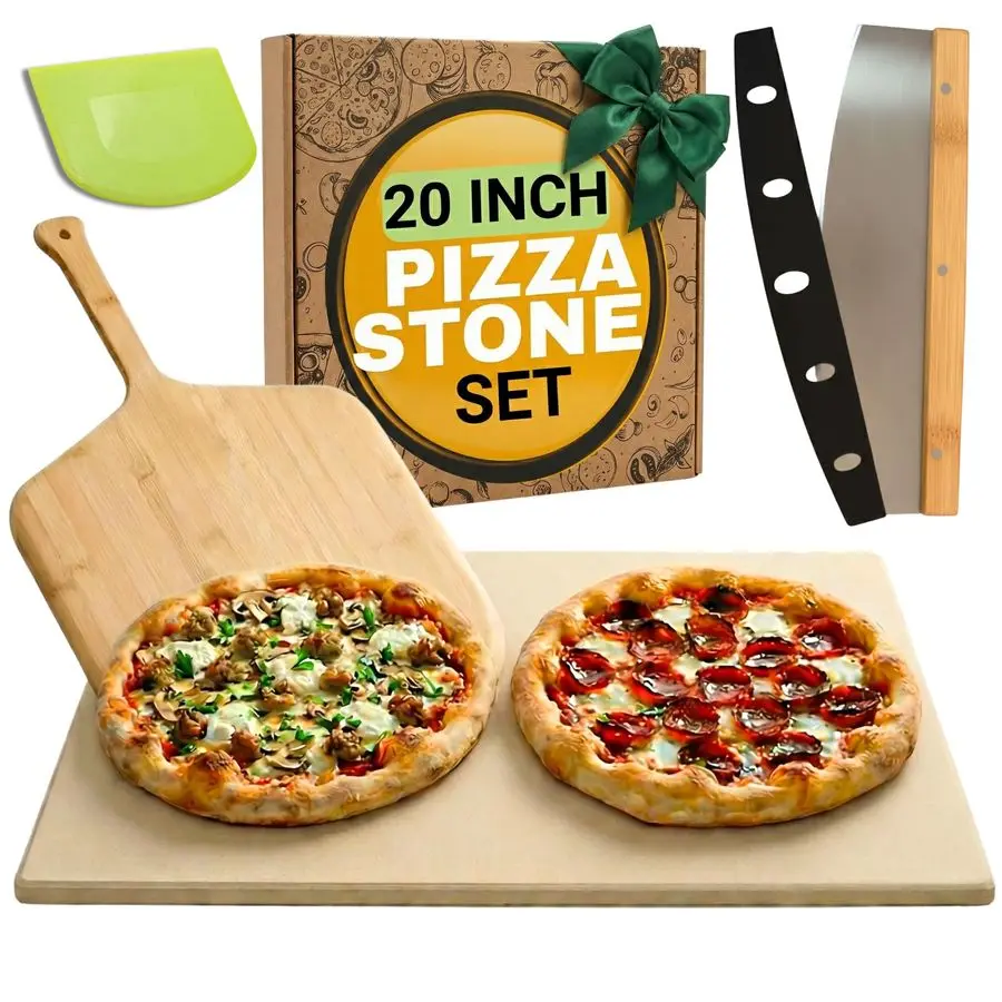 

Pizza Stone for Oven 20 inch Pizza Making Kit Rectangular Pizza Stone for Grill and Wooden Pizza Peel, Dough Tool amp Pizza Cutt