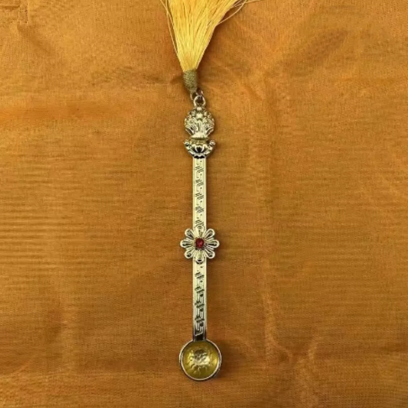 15cm Gold Buddhist Spoon Inlaid Gem Alloy Handicraft Tibetan Buddhism Consecrate
