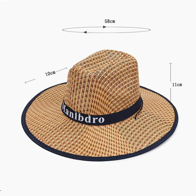 Men Women Summer Farmer Weave Breathable Sun Hat Letter Wide Brim Travel Sunscreen Fishing Outdoor Sport Fisherman Cap A15