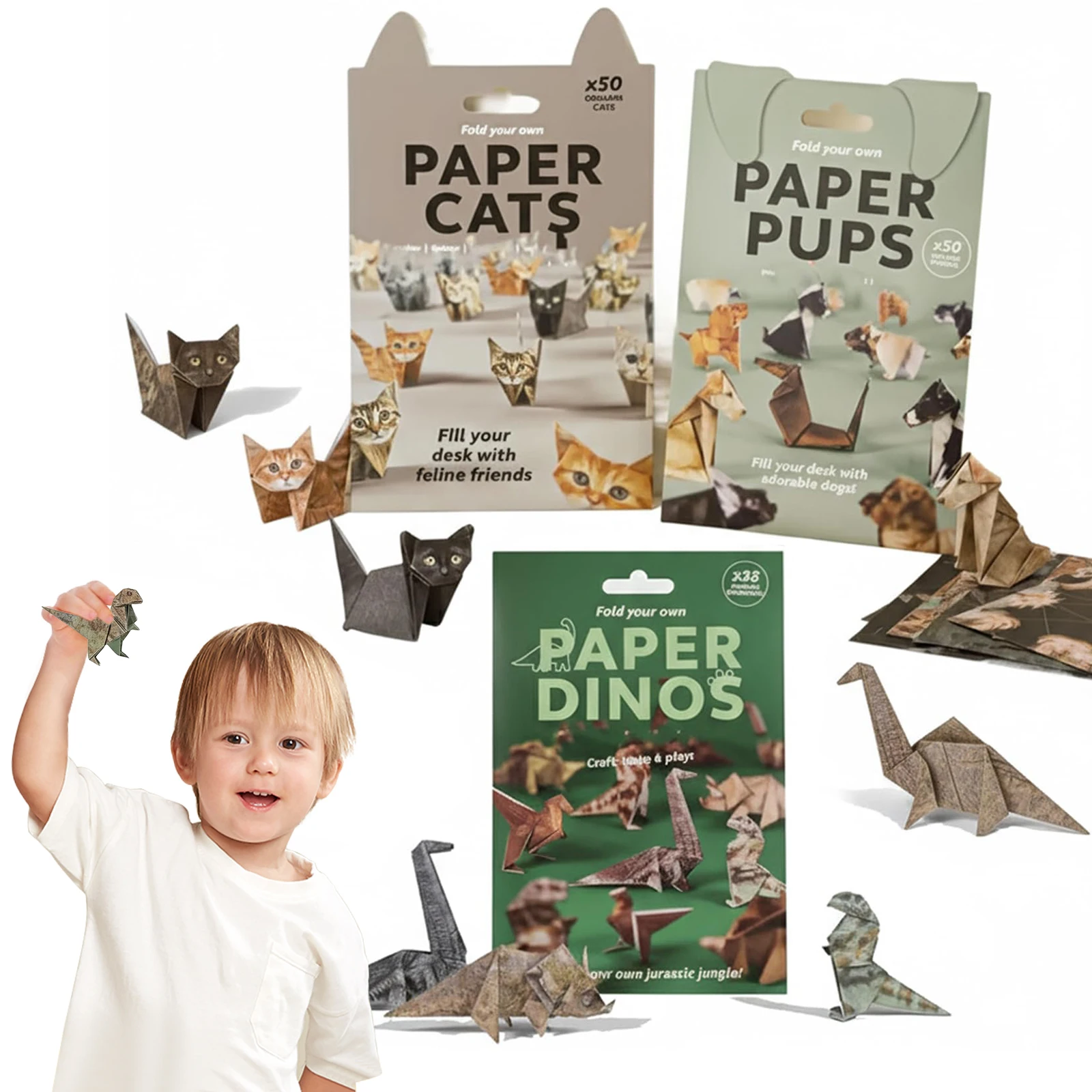 50pcs Decorative Papercraft Craft Set Handmade Animal Folding Paper Set DIY Paper Cats Origami Kit for Educational Settings Home