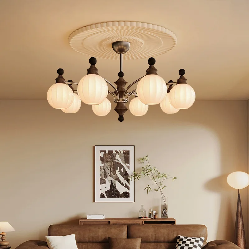 Decorative Indoor French Vintage Restaurant Pendant Light Wooden Retro New Style Nordic Clear Glass Pendant Lamp