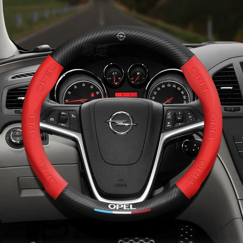 For Opel OPCline ASTRA CORSA INSIGNIA MOKKA VECTRA GTC Tigra Carbon fiber Leather Car Steering Wheel Cover Anti-Slip Accessories - view 2