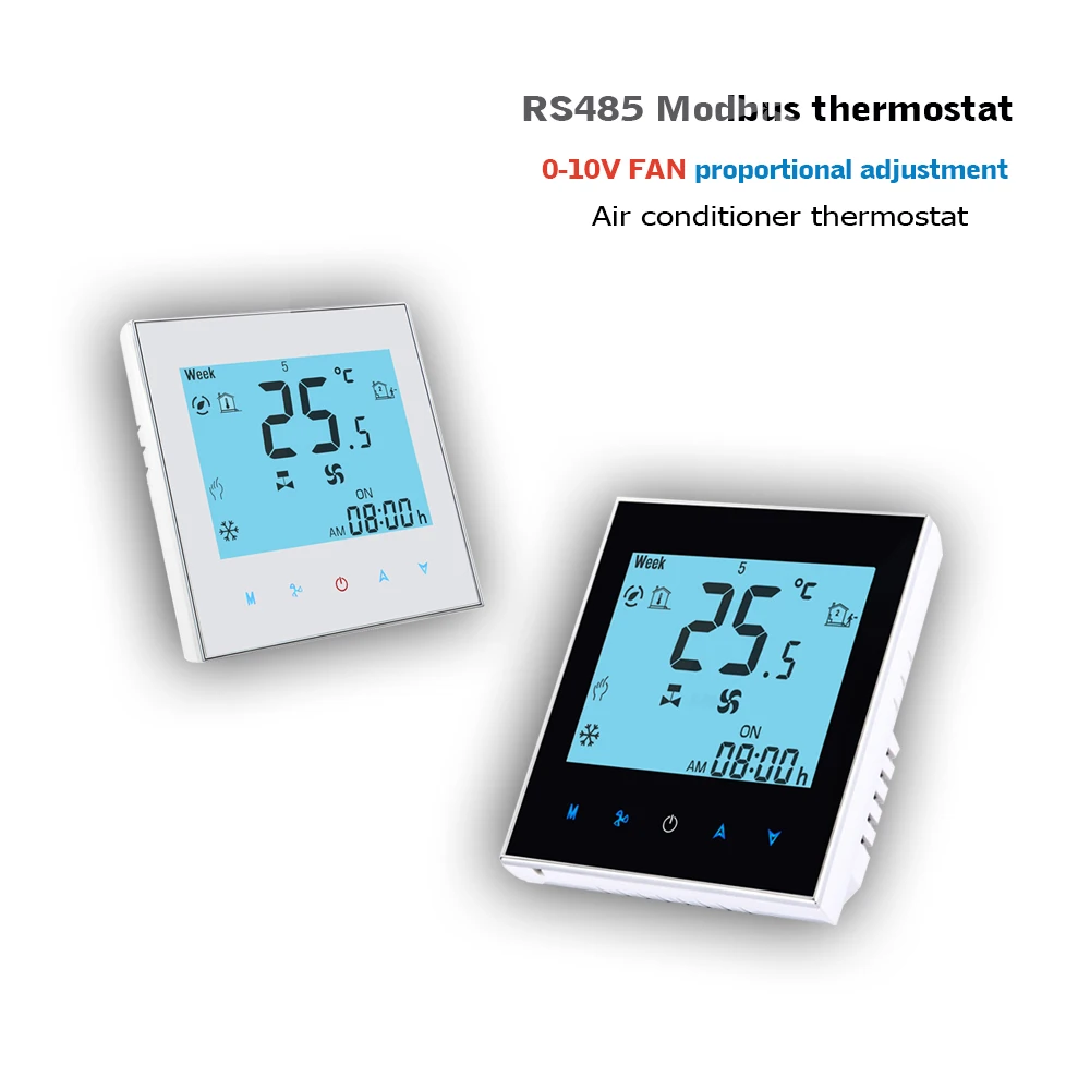 24VAC Modbus & RS485 thermostat 0-10V Fan output 2P-4P fan coil thermostat for cooling heating