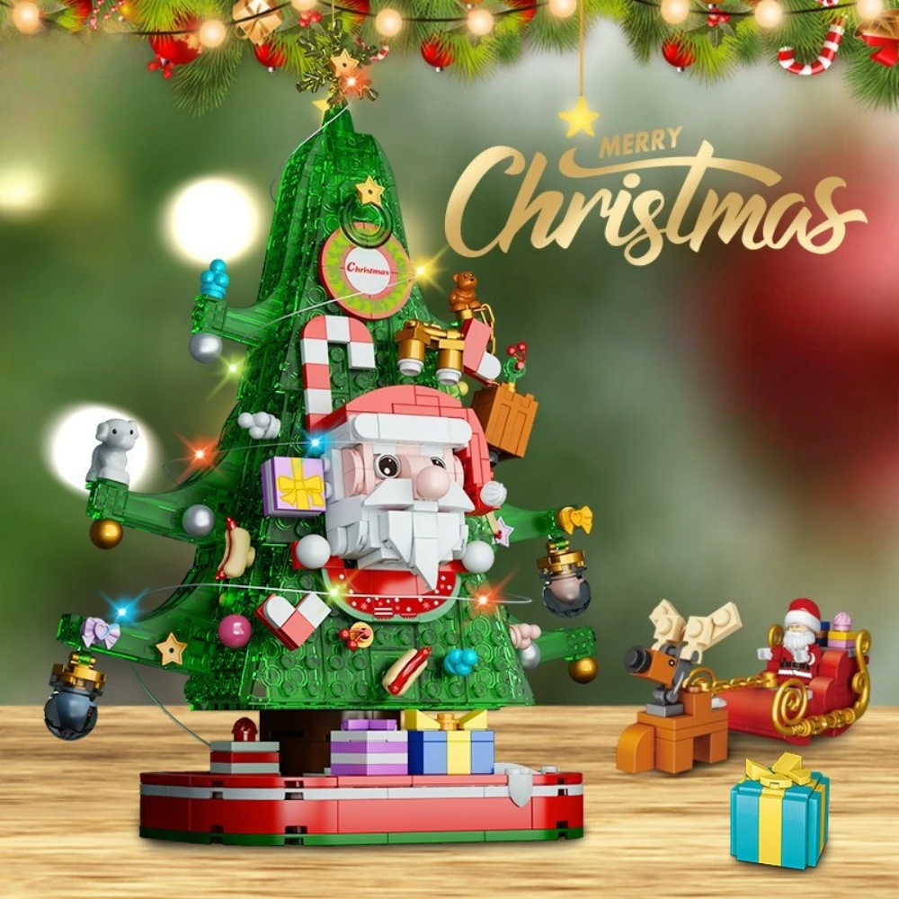 

MOC Christmas Santa Claus Tree House Building Blocks Set Winter Gingerbread With Lighting DIY Toys For Children Birthday Gifts