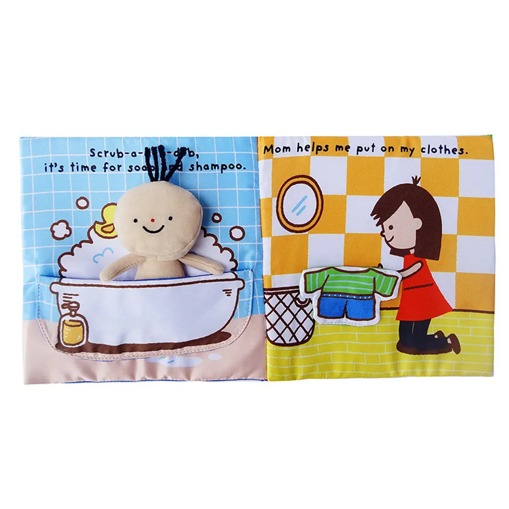 Washable Baby Cloth Book for Bath Time Early Learning Sensory Crinkle Fabric Book with Cotton Fill Stimulates Language Reading