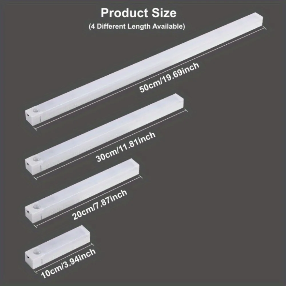 Wireless LED Strip Lights with Motion Sensor – USB Rechargeable, Multi-Color (White/Orange/Yellow) for Kitchen, Closet, Wardrobe