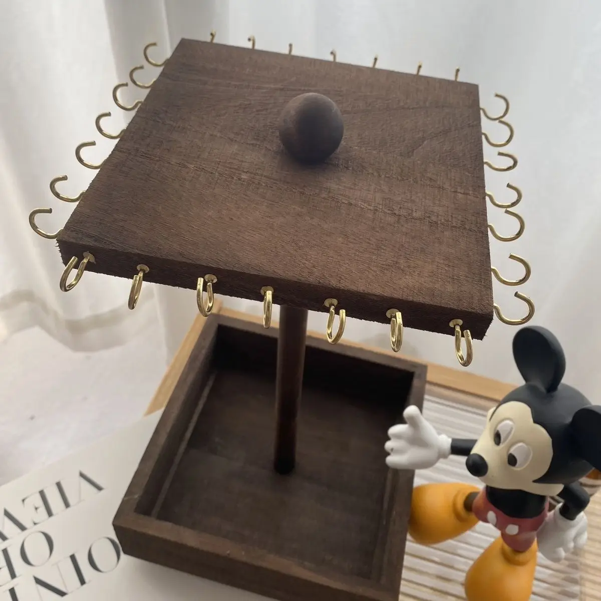 Can Hold 36 Necklaces, Solid Wood Rotating Storage Rack, Flea Market Foldable