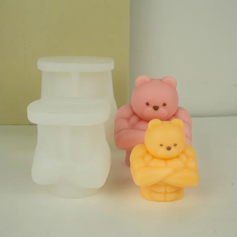 3D Muscle Bear Candle Silicone Mold DIY Animal Bear Handicrafts Gypsum Resin Soap Cement Mould Handmade Ice Cube Making Tools