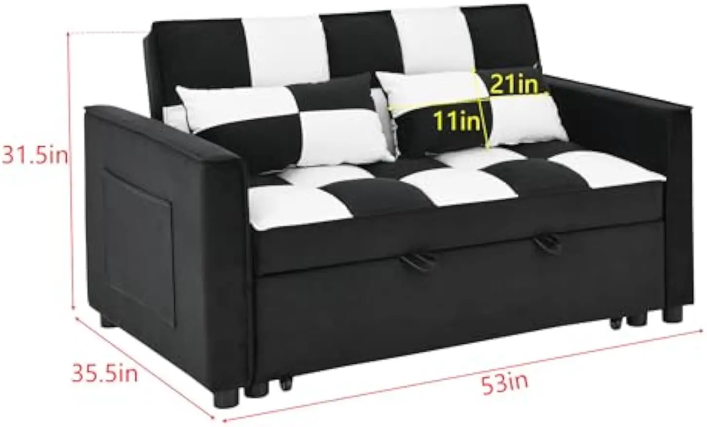 Convertible Sofa Bed, 3-in-1 Modern Velvet Double Folding Bed with Adjustable Backrest, Storage Bag, Pillow, Living Room