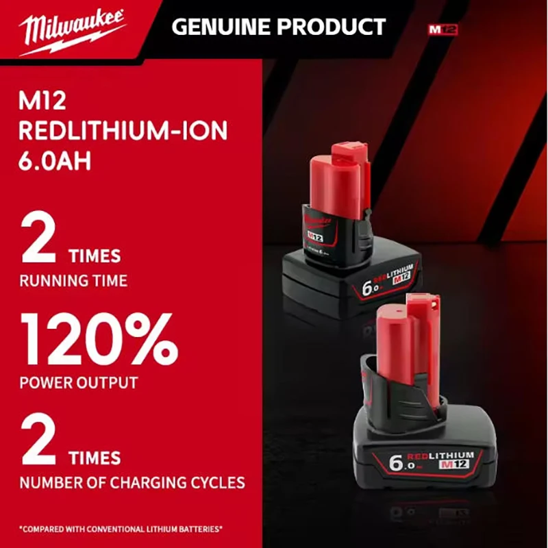 

M12B6 Milwaukee battery M12 6000mAh,color box packaging, long-lasting power12V 6.0Ah，Suitable for Milwaukee 12V electric tools