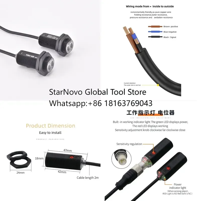 2026 Hot! Photo Cell Sensor E3FA-TN11 ER-T15C4 T15L Npn Retroreflective Through Beam Type Photoelectric Sensor Factory