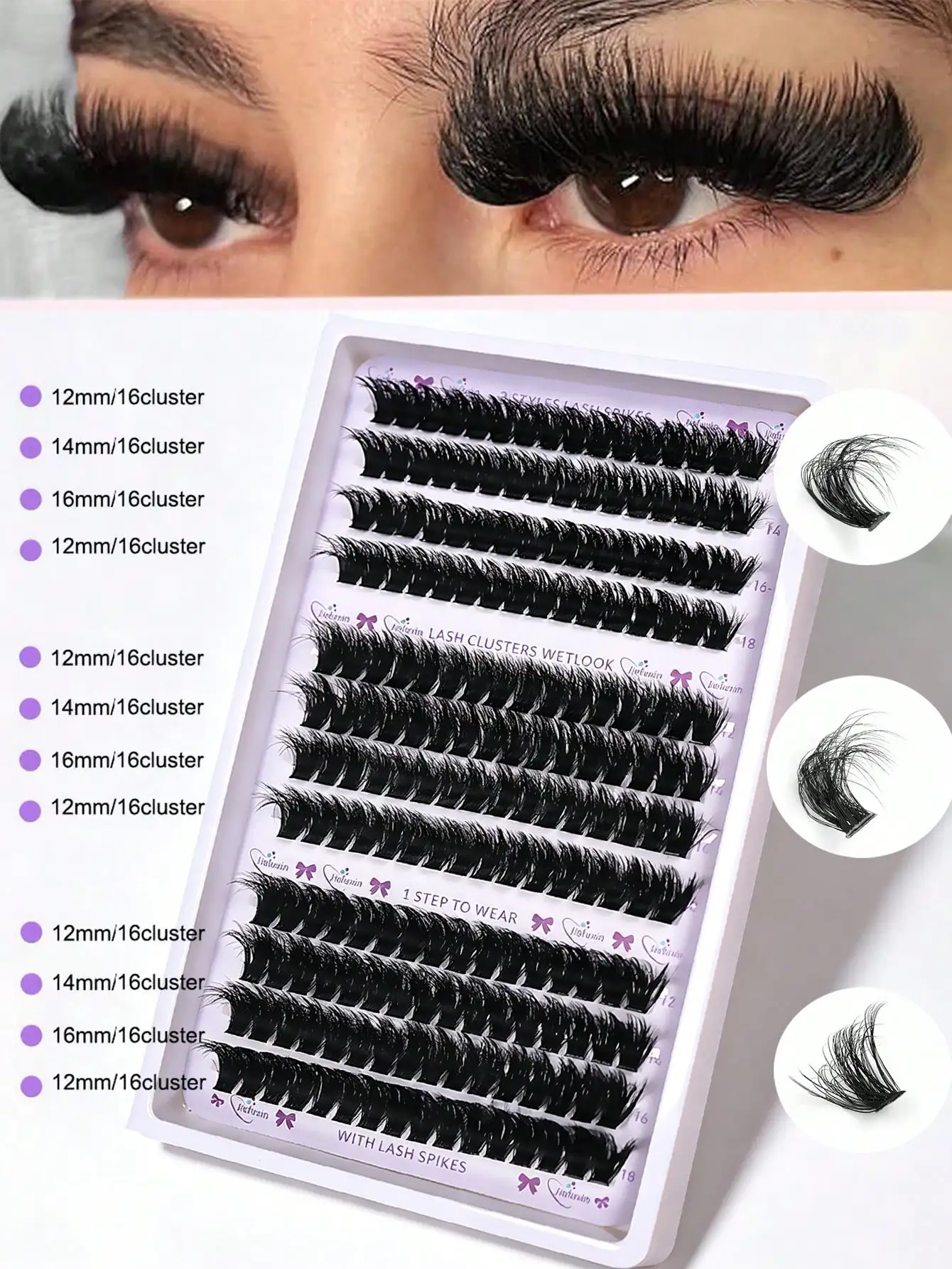 8D Dicke Flauschige DIY Wimpernbüschel 12 Reihen 80D Lange D-Curl Spike Wimpern Gemischte Länge Wiederverwendbare Segmentwimpern für Heim-Make-up – Detail 4