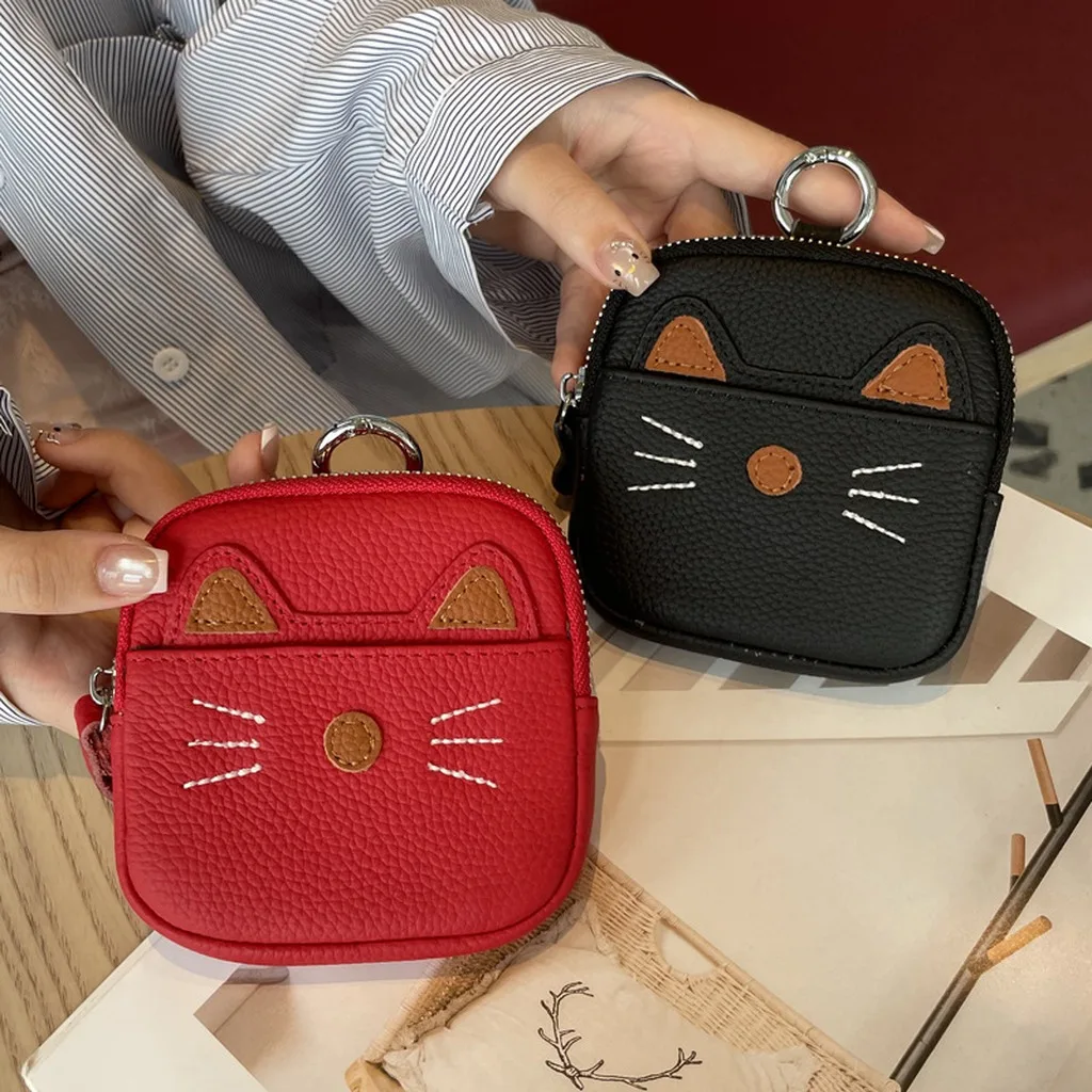 Zipper Pouch Top Grain Mini Coin Purse Key Ring Pouch Cute Genuine Leather Coin Purse For Cards Daily Collocation Short Trips