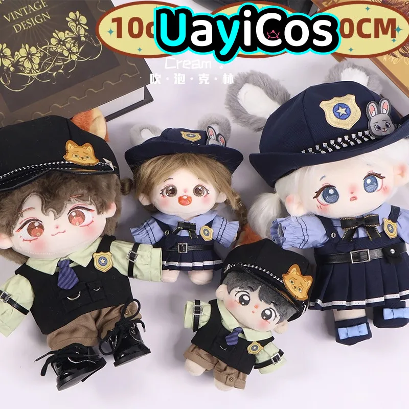

In Stock 10cm 20cm Doll Clothes Fox Rabbit Police Hat Belt Vest Tie Skirt Clothing Suit Stuffed Plushies Doll Accessories Anime