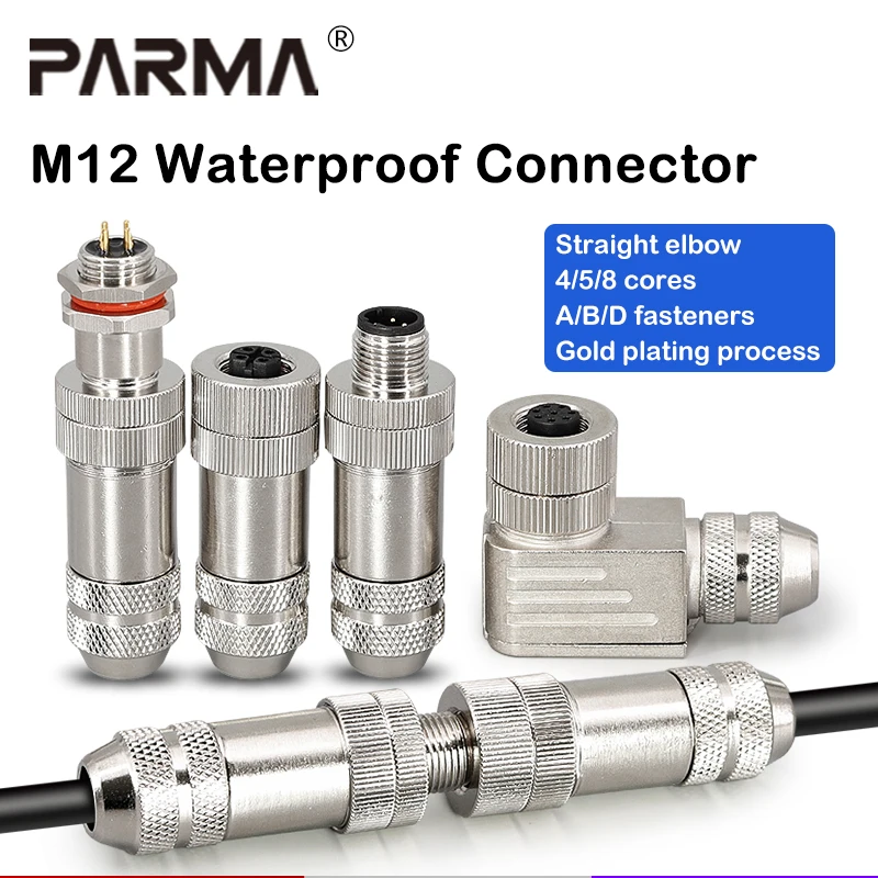 Metal assembled aviation plug M12 - 4/5/6/8-core shielded sensor connector male-female connector