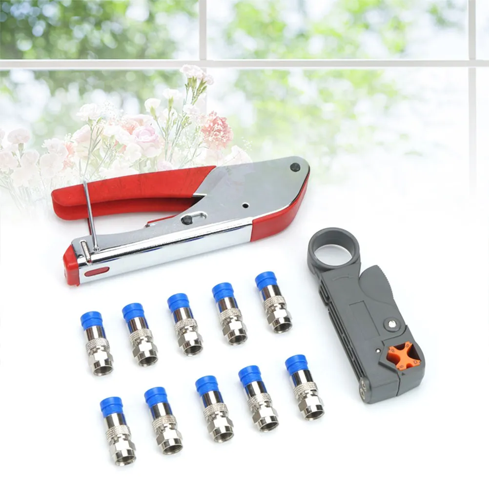 10Pcs Coax Cable Crimper Wire Stripper Pliers Adjustable Head for Rg6 Rg59 Rg58 Coaxial Compression Tool Non-Slip Handle Indoor